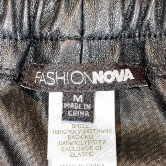 Fashion Nova Black on Black Faux Leather Joggers - Size Medium - Picture 2 of 4